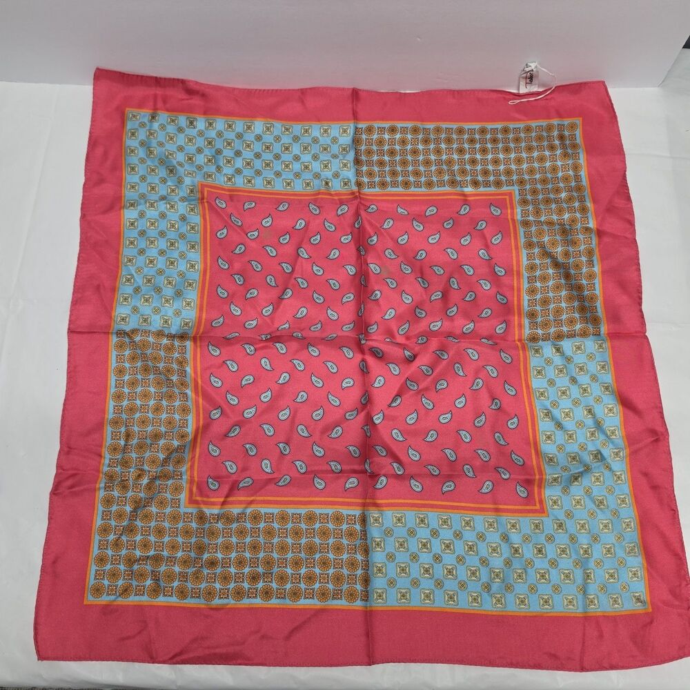 NWOT Talbots Hot Pink Blue Paisley 100% Silk Square Scarf 21"X21" Boho Summer